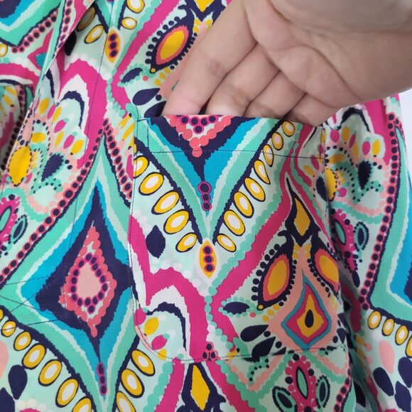 Lilly Pulitzer Boston Crown Jewel Silk Popover Blouse SZ Small Geometric Print - Picture 4 of 10